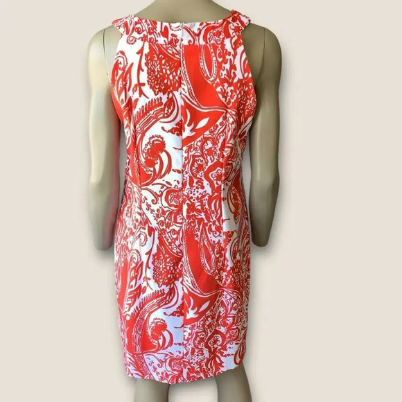 Perceptions New York Paisley Sleeveless Shift Tank Dress Stretchy Size 12 Coral - Picture 2 of 14